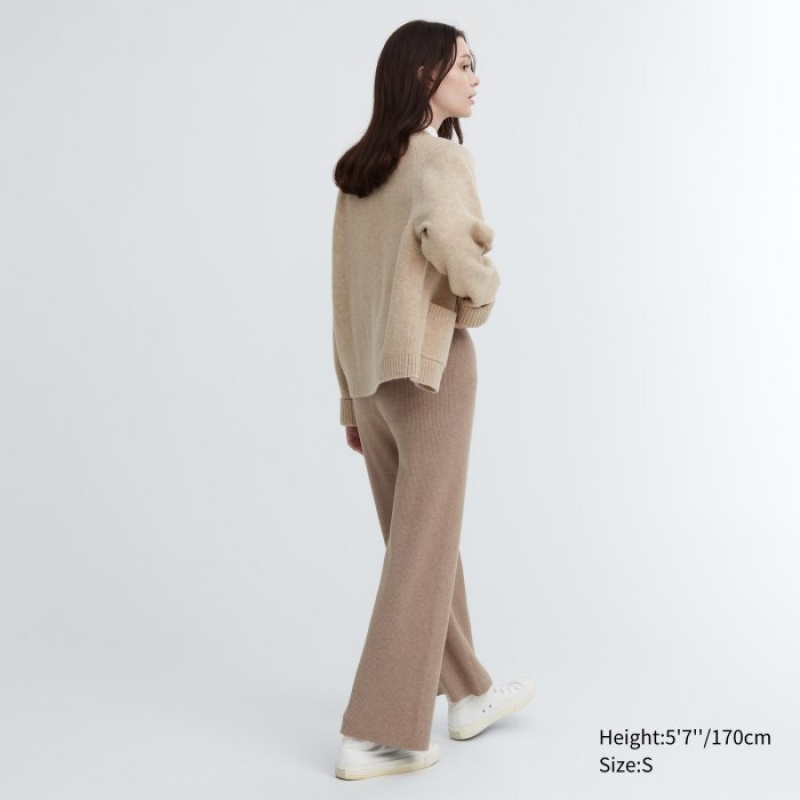 Uniqlo Washable Knit Gerippt Lounge Pants Damen Natural | WFJY-13087