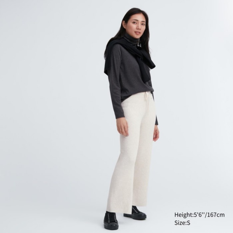 Uniqlo Washable Knit Gerippt Lounge Pants Damen Natural | WFJY-13087