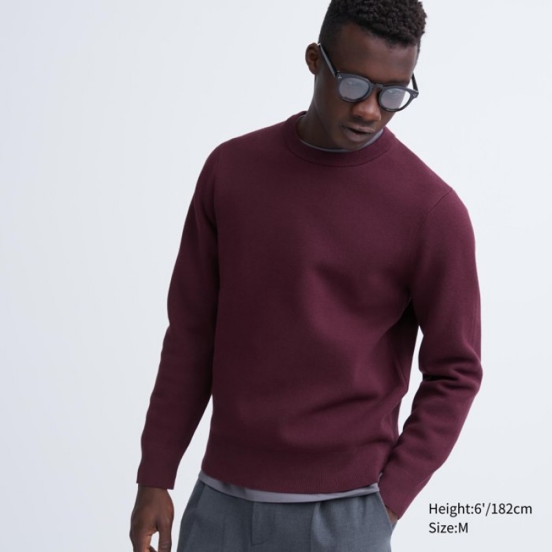 Uniqlo Washable Milano Gerippt Crew Neck Long-Sleeve Pullover Damen Wine | ZTLU-97312