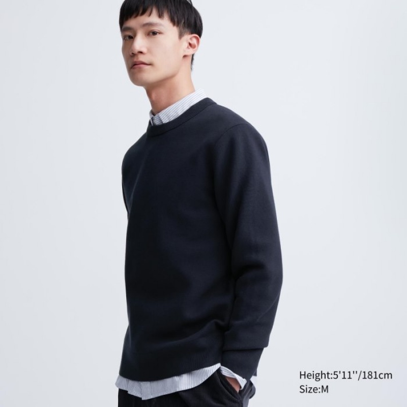 Uniqlo Washable Milano Gerippt Crew Neck Long-Sleeve Pullover Herren Navy | IVHS-32675