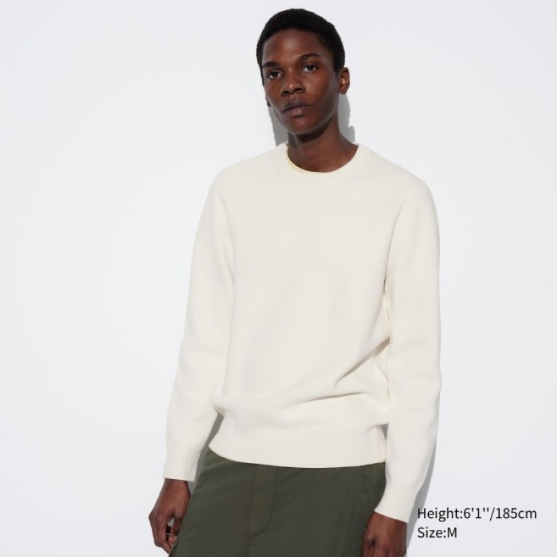 Uniqlo Washable Milano Gerippt Crew Neck Long-Sleeve Pullover Damen Weiß | OPGQ-70352