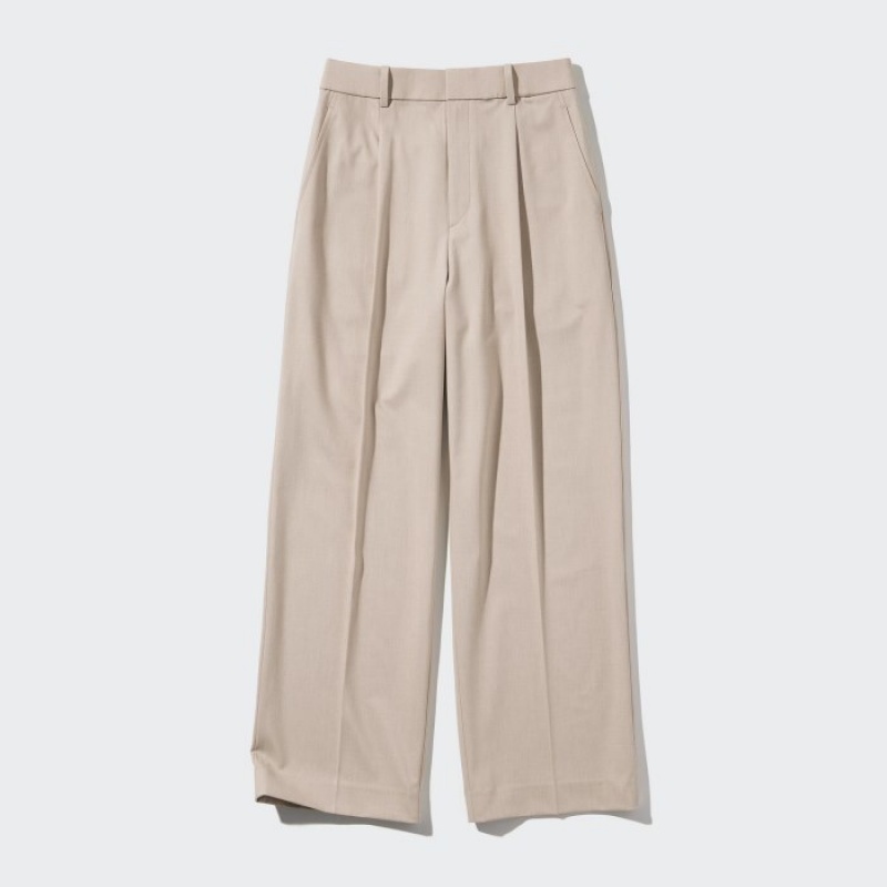 Uniqlo Weite-Fit Falten Hose Damen Beige | LJQM-45312