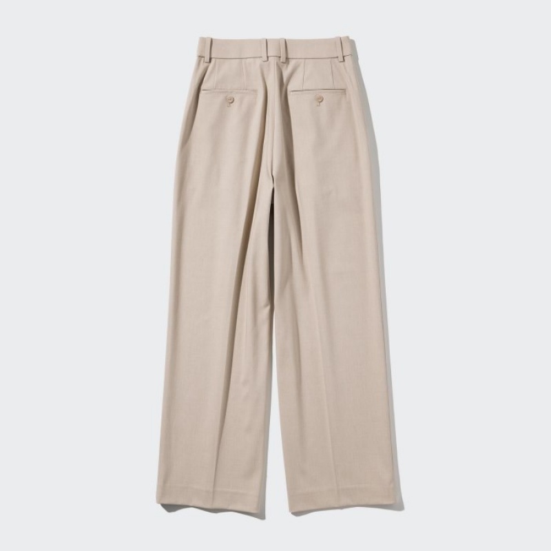 Uniqlo Weite-Fit Falten Hose Damen Beige | LJQM-45312