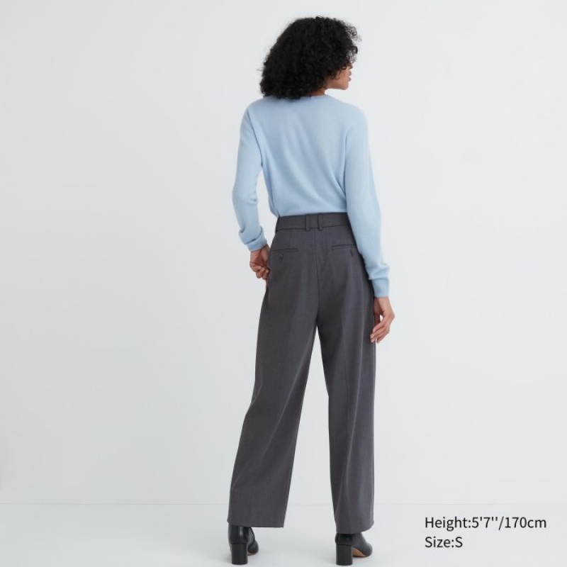 Uniqlo Weite-Fit Falten Hose Damen Grau | QOFX-50261