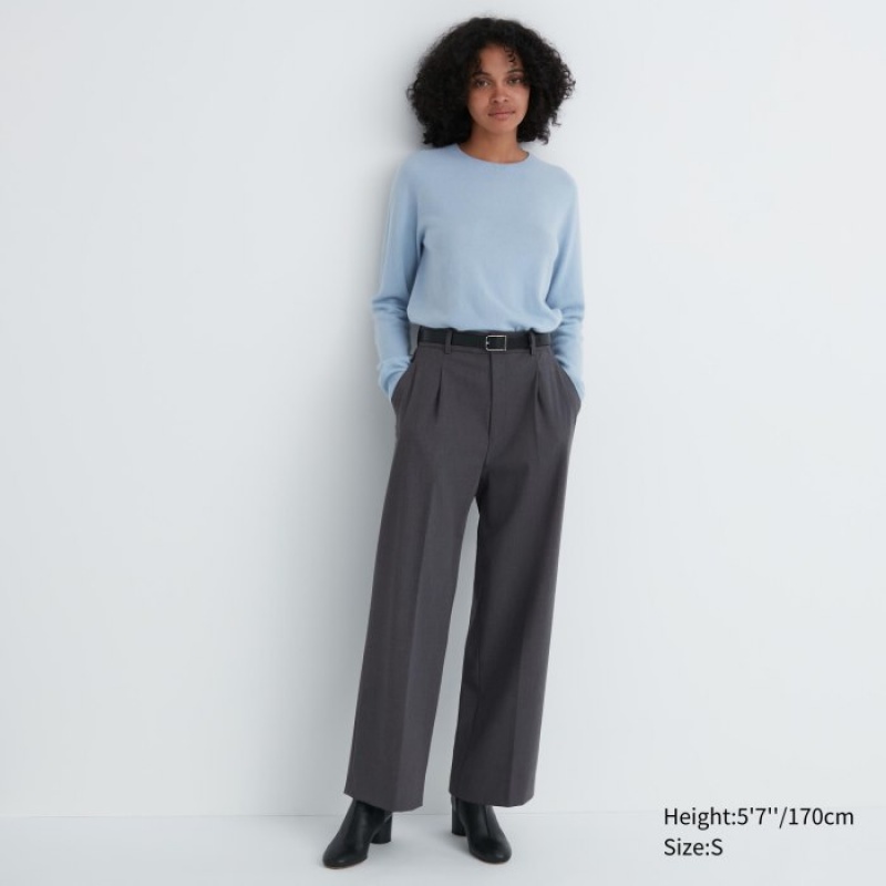 Uniqlo Weite-Fit Falten Hose Damen Grau | QOFX-50261