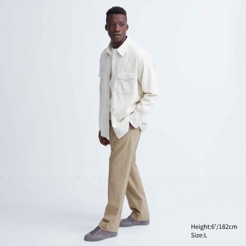 Uniqlo Weite-Fit Falten Hose Herren Beige | MTNW-37601