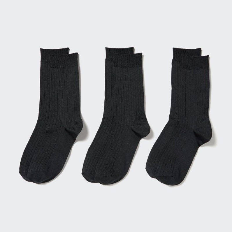 Uniqlo Weite Gerippt (3 Pairs) Socken Damen Schwarz | EFOG-81036