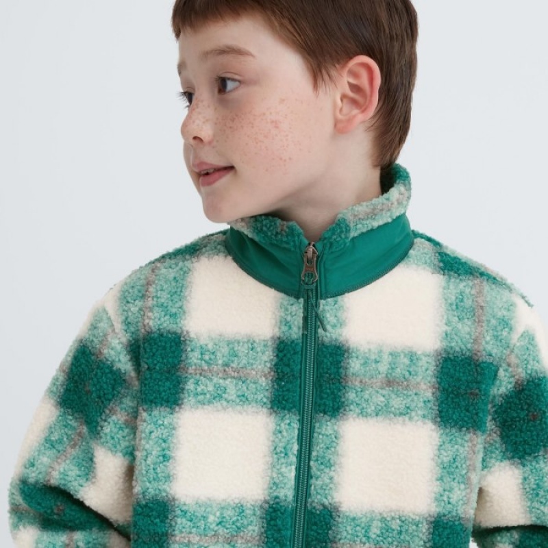 Uniqlo Windproof Fleece (Checked) Jacken Kinder Grün | KLSQ-50641