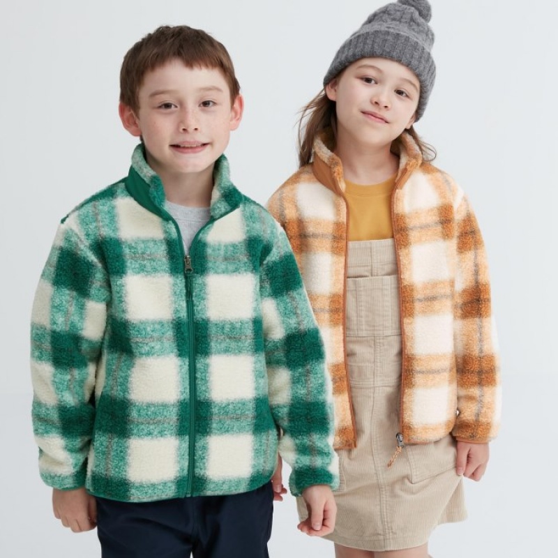 Uniqlo Windproof Fleece (Checked) Jacken Kinder Grün | KLSQ-50641